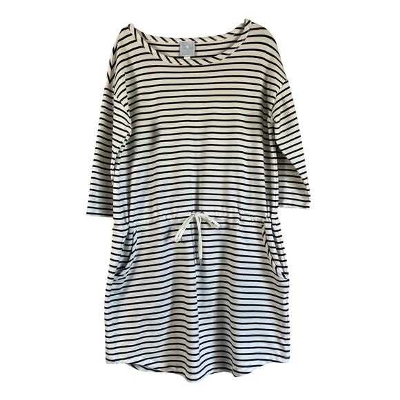 NWT Dressbarn Sundays White Navy Stripe Pullover Drawstring Dress Pockets! Large - Picture 1 of 4